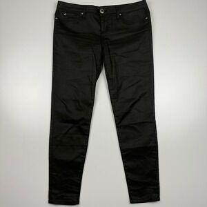 Guess Premium Coated Skinny Jeans Women's 31 Black Waxed Stretch Moto Made USA